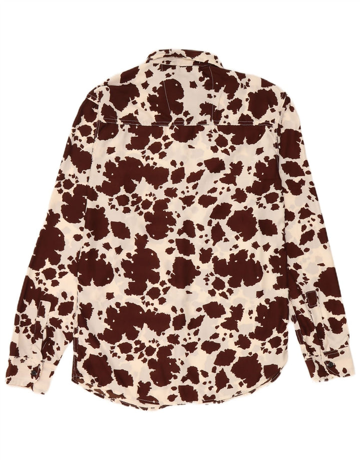 Camisa vintage con estampado abstracto para hombre, estampado animal marrón medio