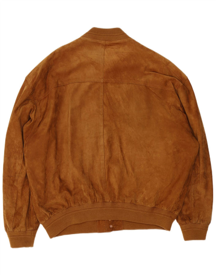 James Dillon Chaqueta bomber de ante para hombre UK 44 2XL Cuero marrón