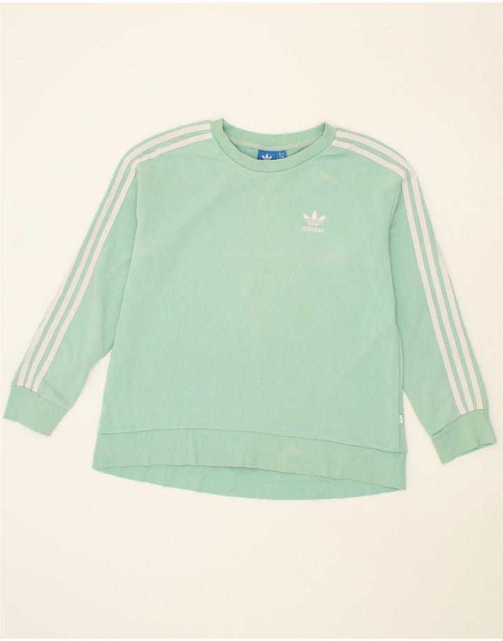 ADIDAS Womens Oversized Sweatshirt Jumper UK 8 Small Turquoise Cotton Vintage Adidas and Second-Hand Adidas from Messina Hembry 