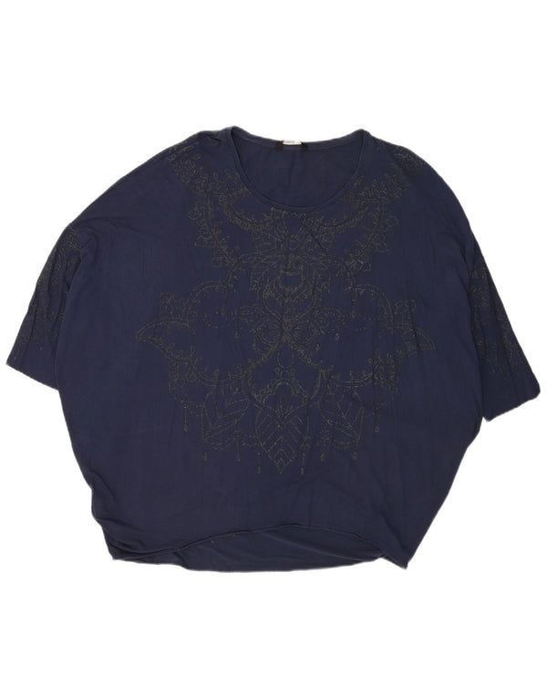 Desigual Mujer Camiseta Gráfica Extragrande Top UK 40 Grande Azul Marino Paisley