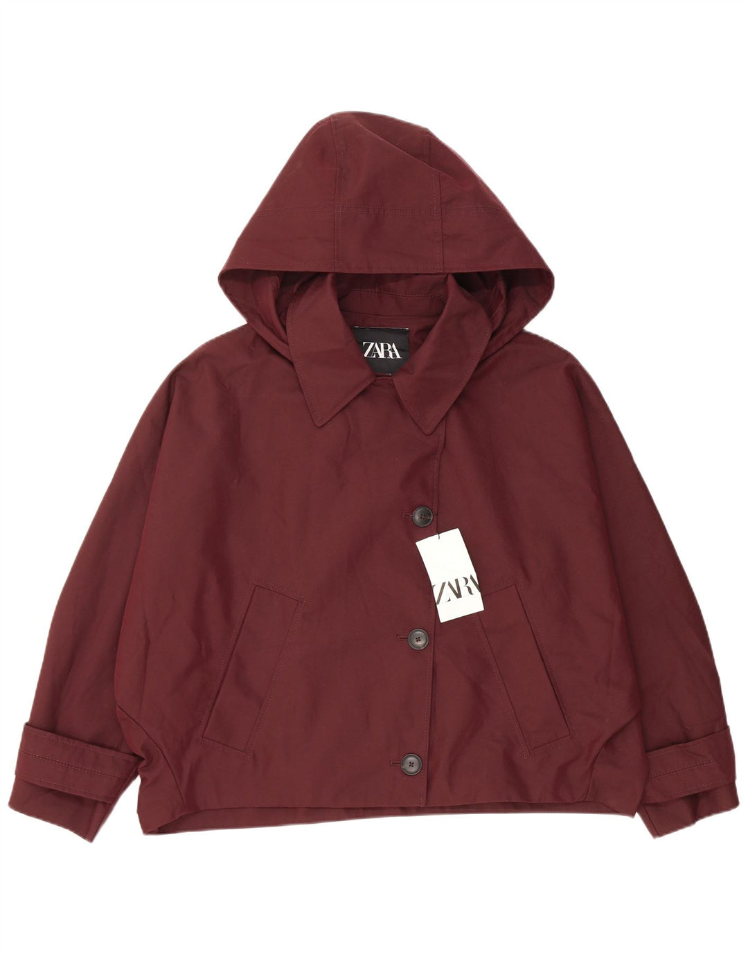 Zara Chaqueta Bomber Extragrande con Capucha para Mujer UK 44 Algodón Burdeos Mediano