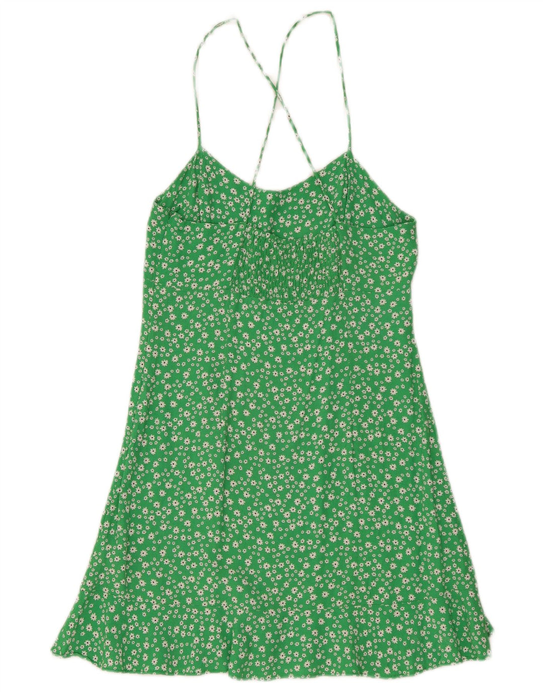 Zara Mujer Vestido De Verano UK 42 Viscosa Floral Verde Medio