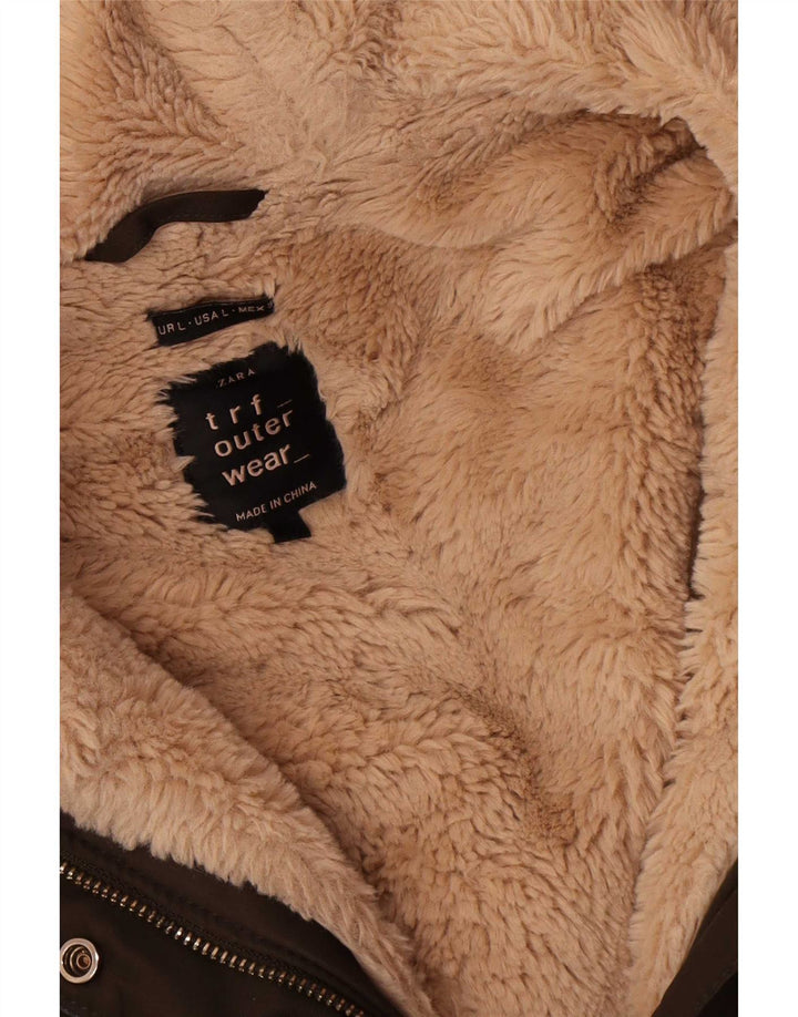 Zara Parka con capucha para mujer UK 46 Large Poliéster negro