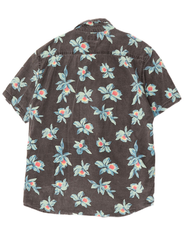 Quiksilver Camisa de manga corta para hombre con corte regular y algodón floral gris grande