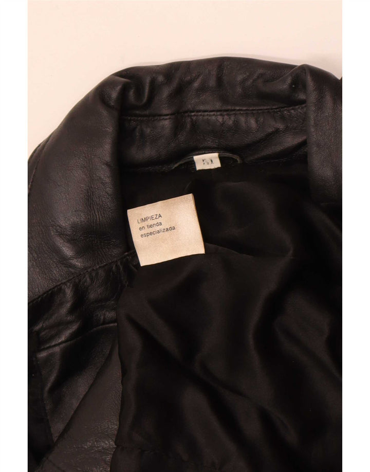 Vintage mujer 3 botones cuero Blazer chaqueta Reino Unido 12 medio negro