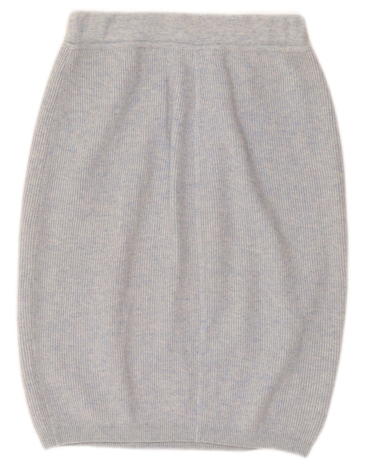 Vintage mujer punto burbuja falda grande W32 lana azul