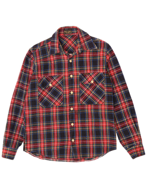 Wrangler Camisa de franela para hombre Talla 14 1/2 Acrílico a cuadros rojos pequeños
