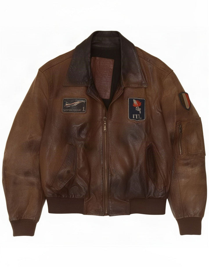 Chaqueta de cuero vintage para hombre IT 50 Large Brown