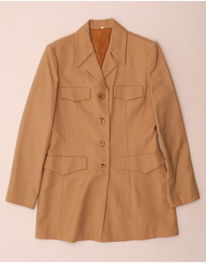 Vintage mujer longline 4 botones chaqueta blazer IT 44 beige medio