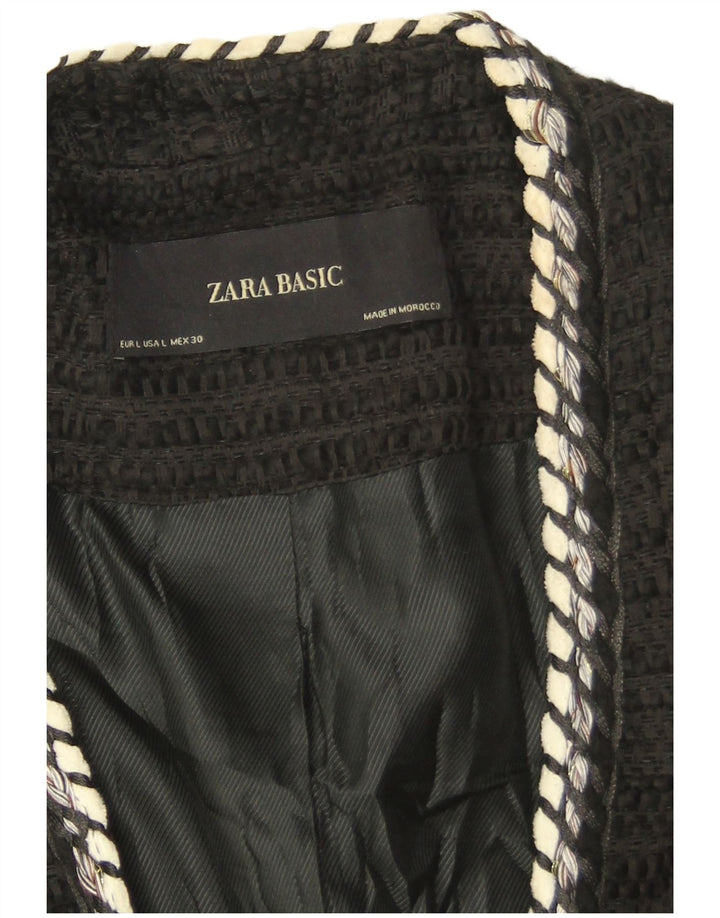 Zara Mujer Chaqueta Americana Abierta Reino Unido 44 Grande Negro