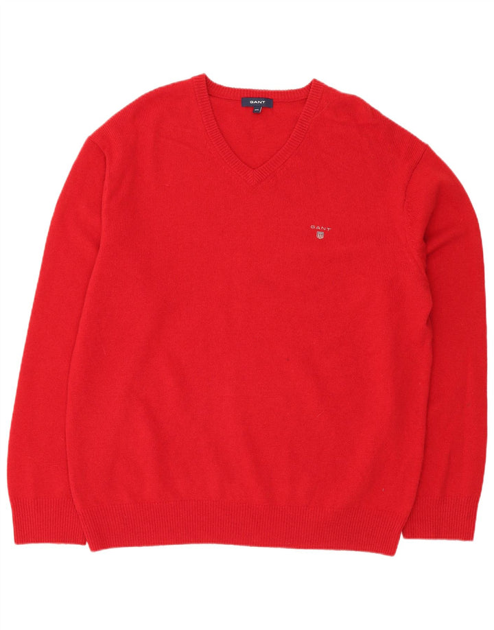 GANT Jersey con cuello en V para hombre, talla 2XL, lana de cordero roja