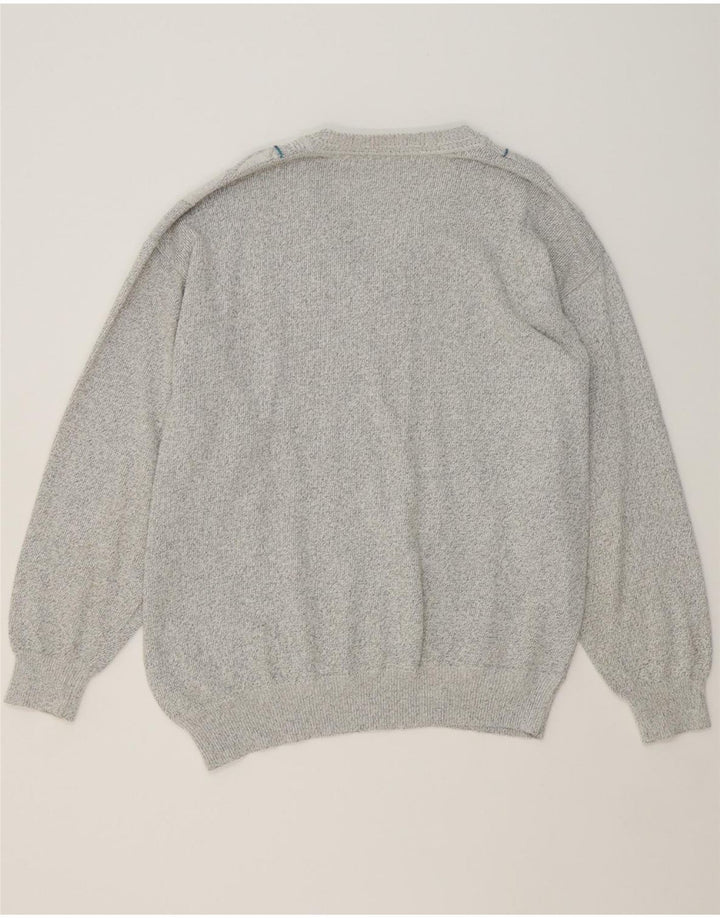 VINTAGE Mens V-Neck Jumper Sweater Large Grey Geometric Vintage Vintage and Second-Hand Vintage from Messina Hembry 