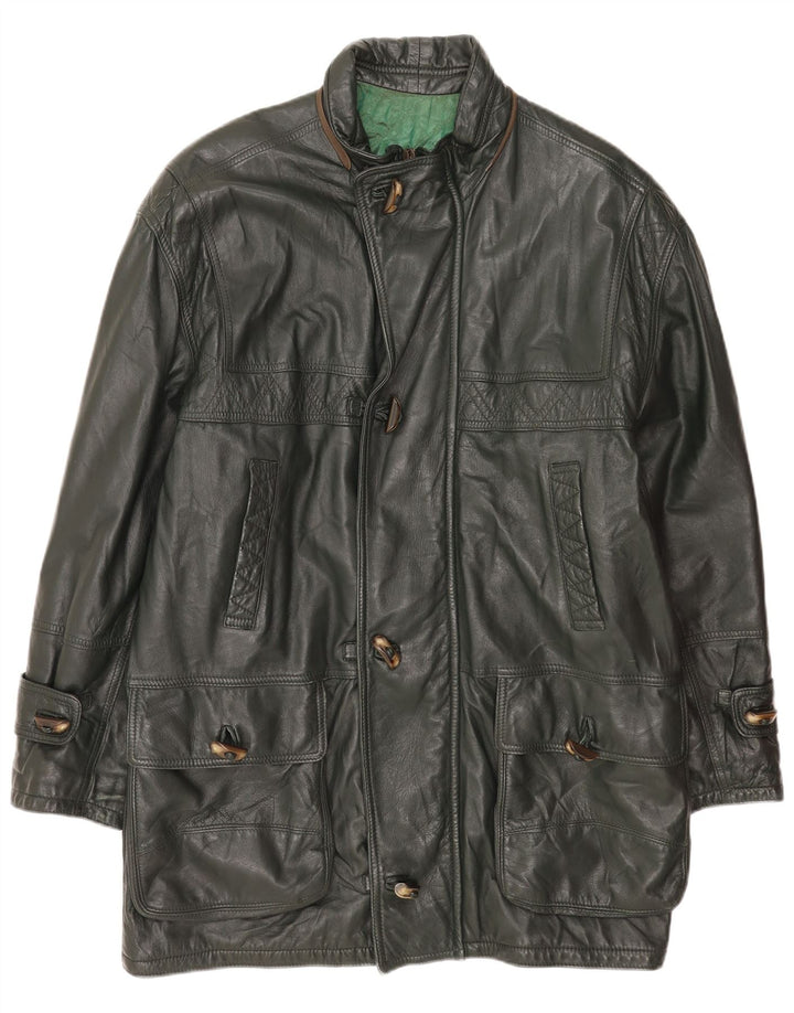 Vintage hombres cuero abrigo Reino Unido 40 cuero verde grande