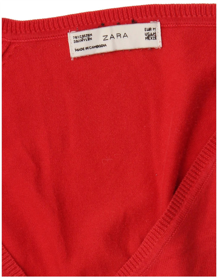 Zara Mujer Cárdigan Suéter UK 12 Mediano Rojo Algodón