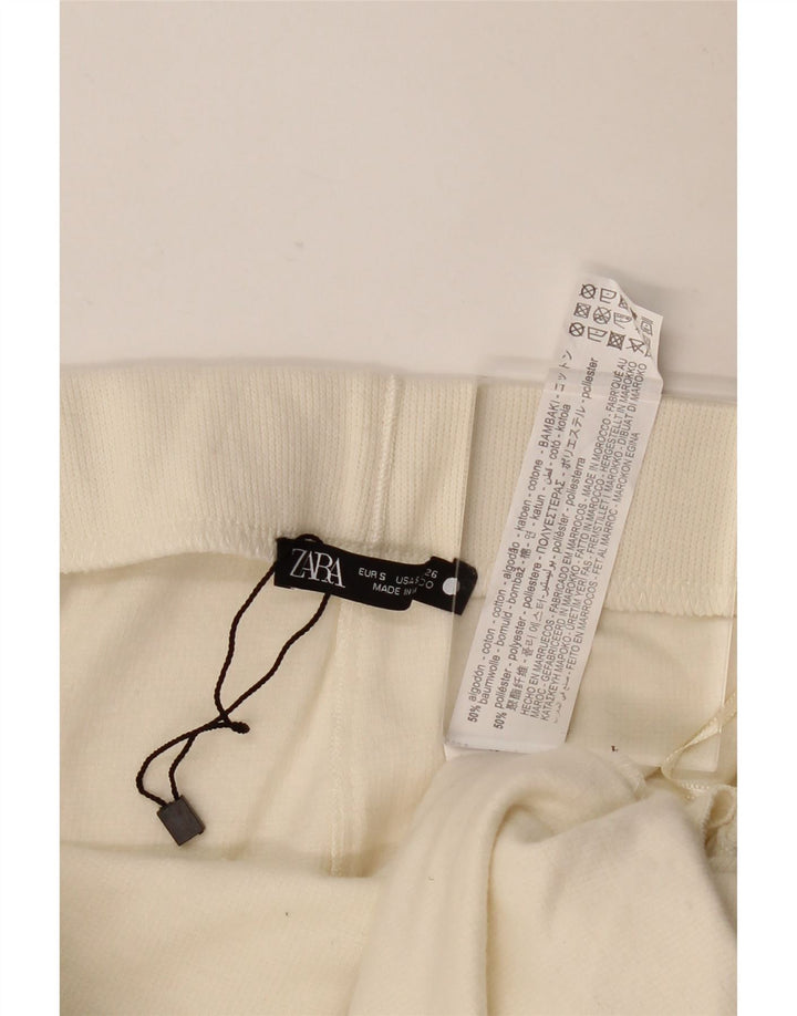 Zara Mujer Falda Midi Pequeña W26 Algodón Blanco Roto