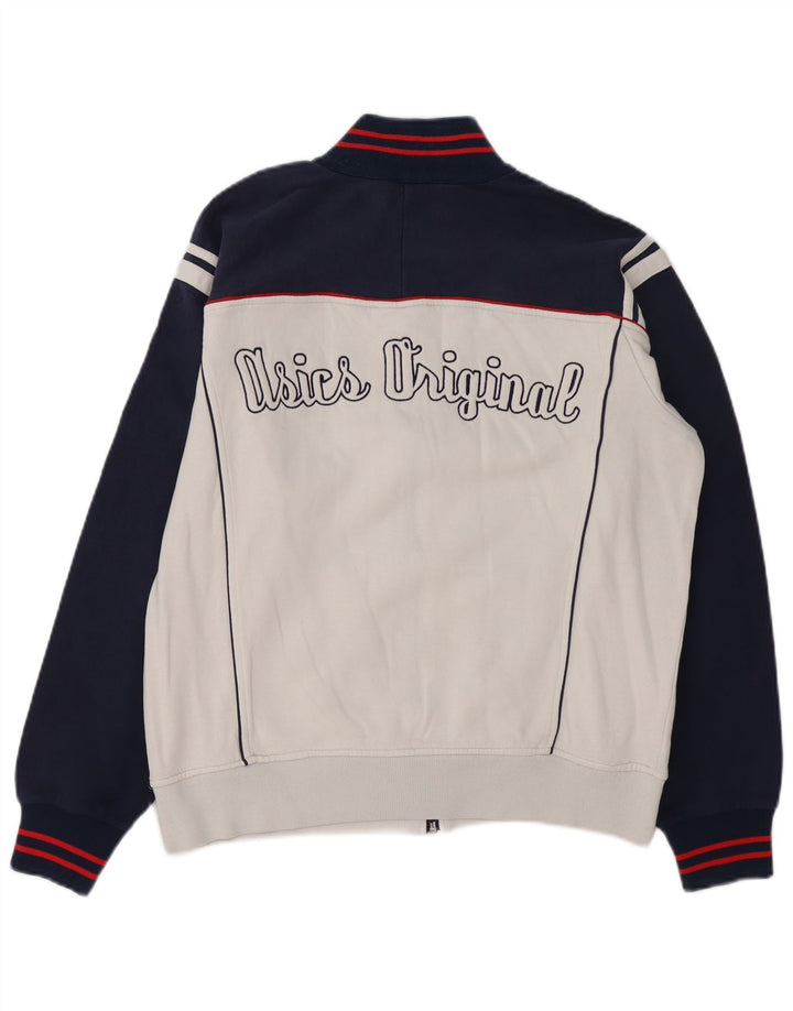 ASICS Chaqueta de chándal con gráfico para hombre, color blanco grande, color block