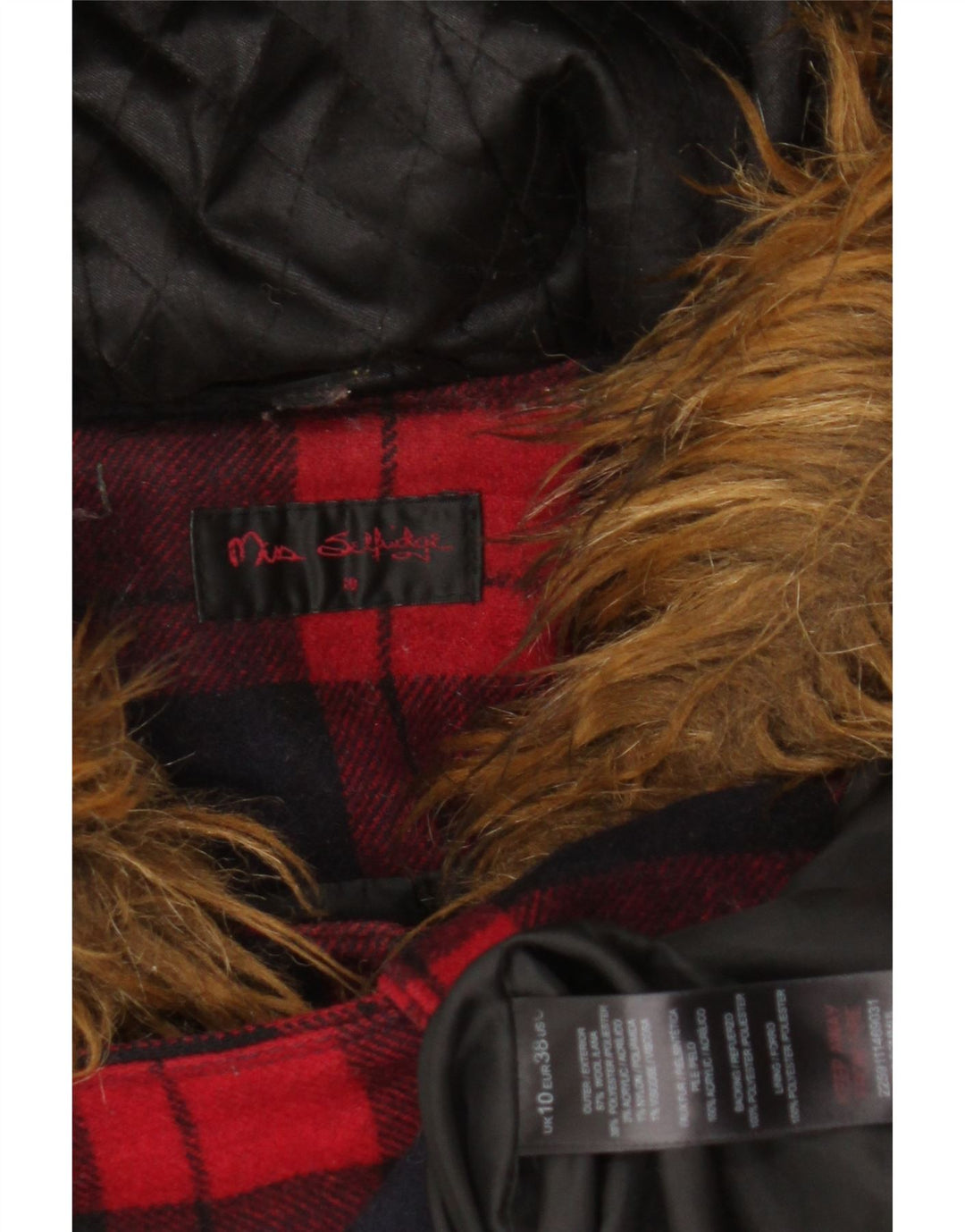 Miss Selfridge Chaqueta de lona con capucha para mujer UK 10 Small Red Check Wool