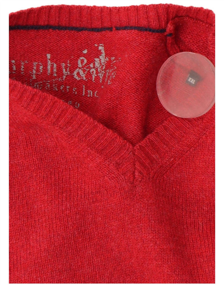 Murphy & Nye Jersey con cuello en V para hombre, talla 2XL, lana roja