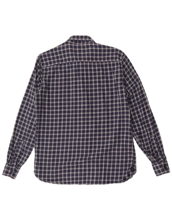 Crew Clothing Camisa de franela ajustada para hombre Algodón a cuadros azul marino mediano