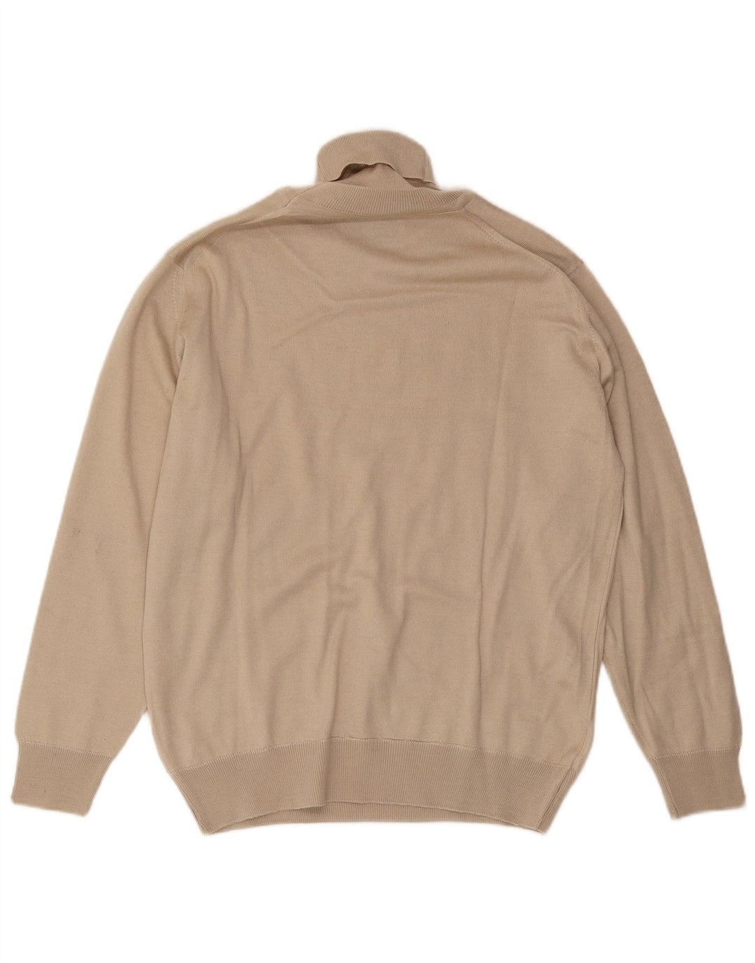 Vintage hombres rollo cuello jersey suéter medio beige lana