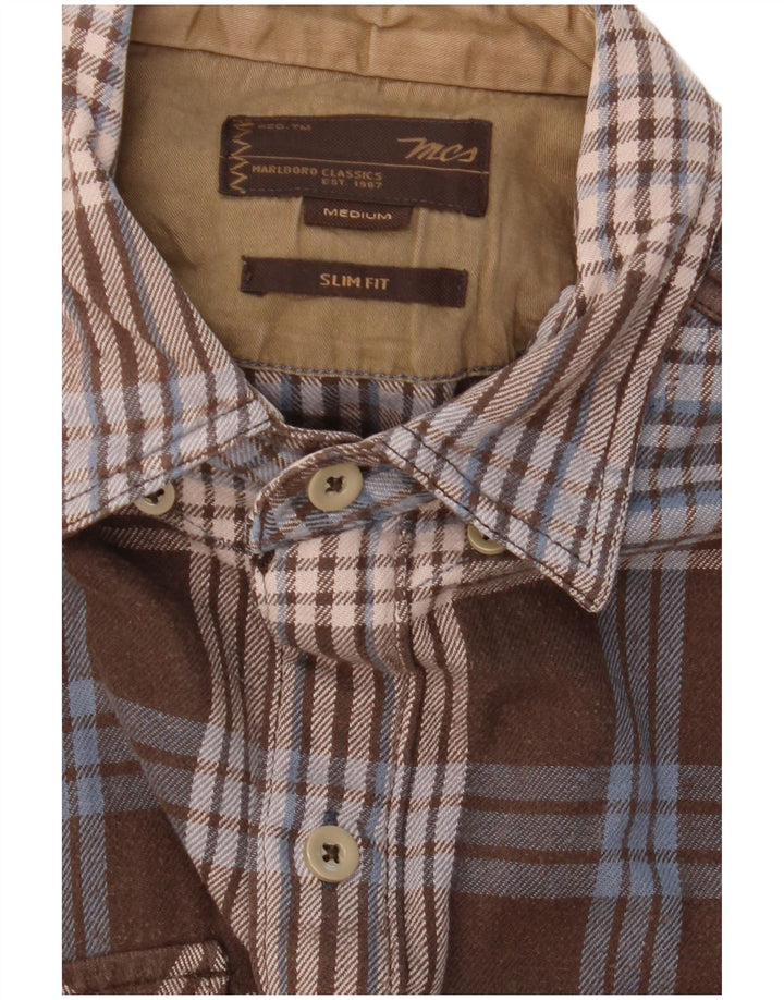 Marlboro Classics Camisa de franela ajustada para hombre Marrón medio