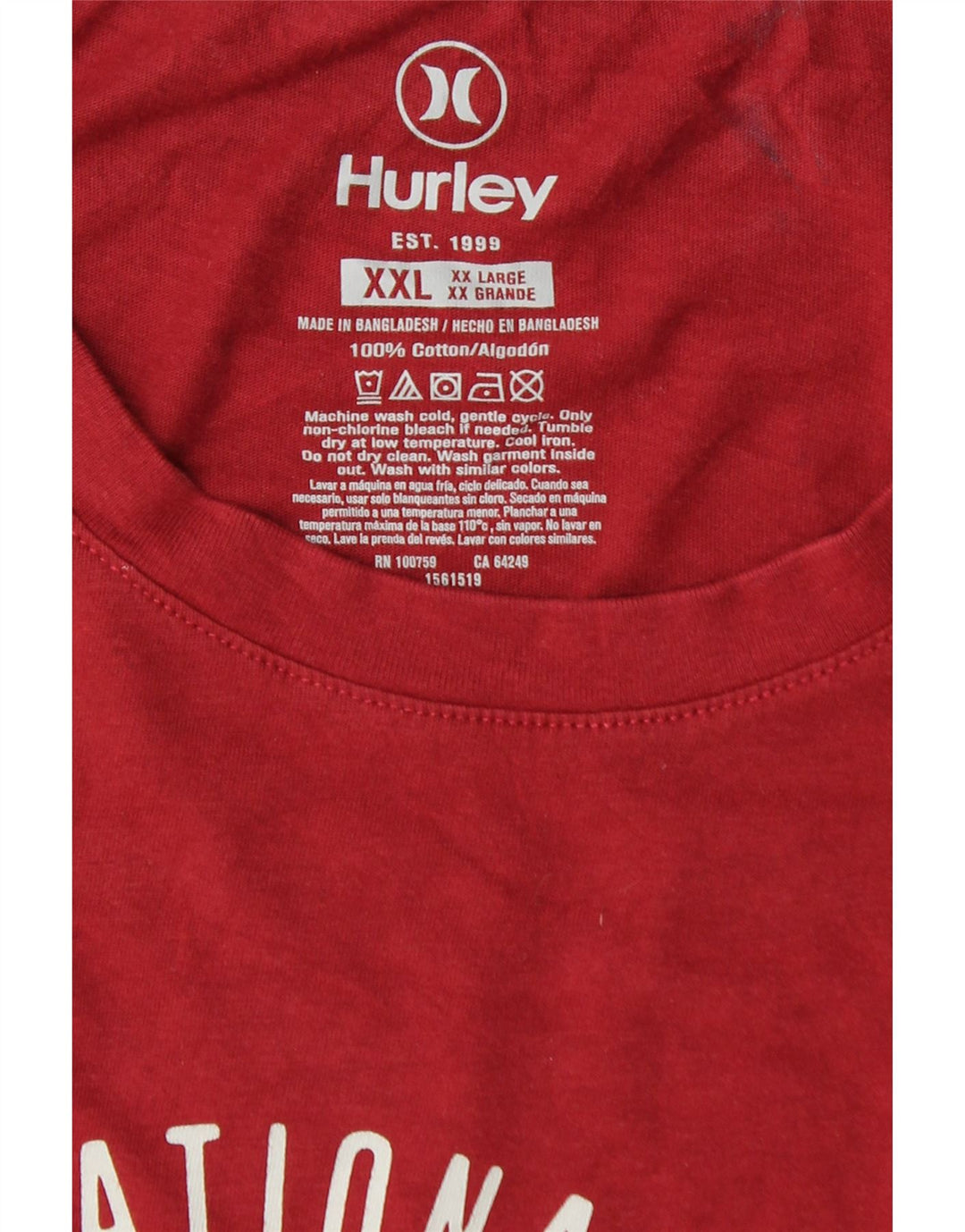 HURLEY Camiseta gráfica para hombre Top 2XL Algodón rojo
