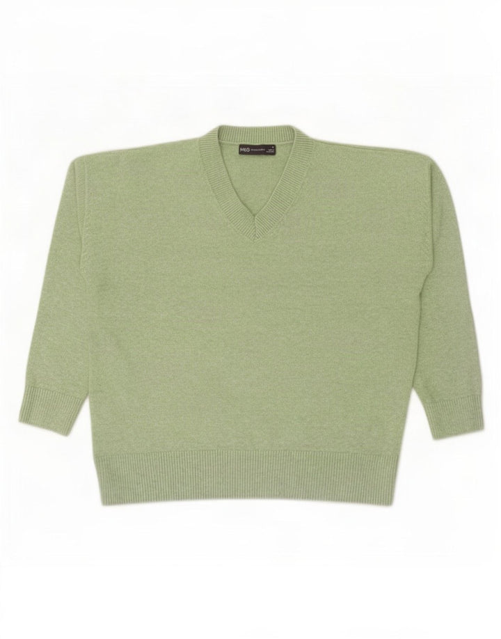 Marks & Spencer Jersey con cuello en V para mujer UK 44 Poliéster verde medio