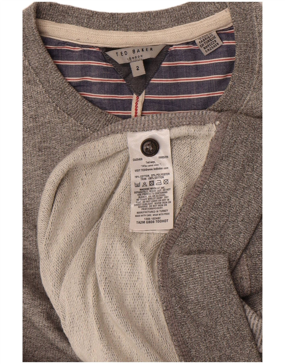 Ted Baker - Sudadera para hombre, talla 2, tamaño pequeño, algodón moteado gris