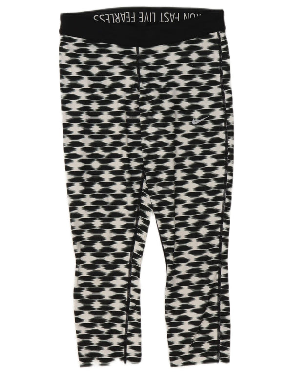 Nike Dri Fit Capri Leggings para mujer UK 10 Pequeño Negro Geométrico