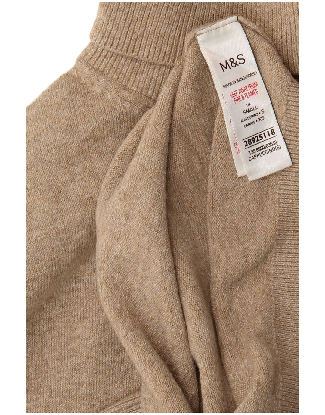 Marks & Spencer Jersey con cuello vuelto para mujer UK 10 Small Beige Poliéster