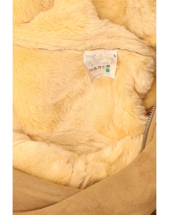 BENETTON Abrigo Sherpa para Mujer UK 10 Small Beige Modacryl