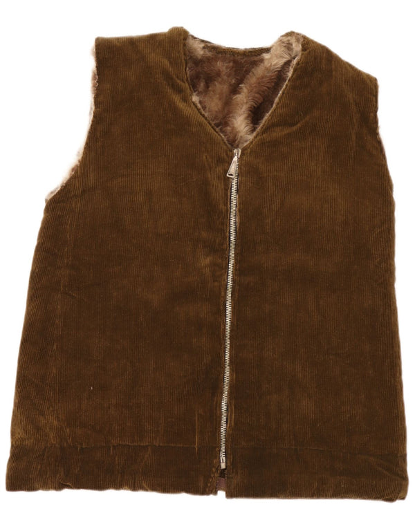 Vintage hombres Sherpa Corduroy Gilet Reino Unido 38 Medio Caqui