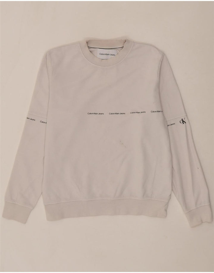CALVIN KLEIN Mens Sweatshirt Jumper Medium White Cotton Vintage Calvin Klein and Second-Hand Calvin Klein from Messina Hembry 