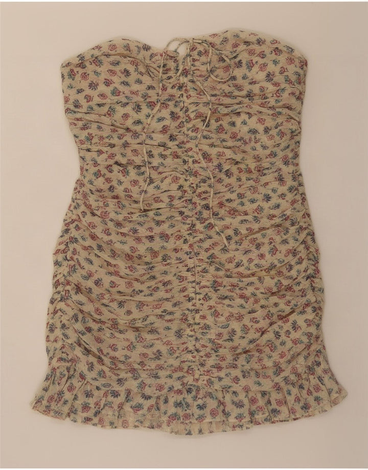 Zara Mujer Top Sin Tirantes UK 8 Small Beige Floral Poliéster