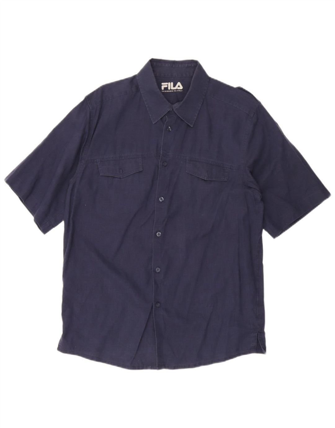 Fila Camisa Militar De Manga Corta Para Hombre Azul Marino Mediano
