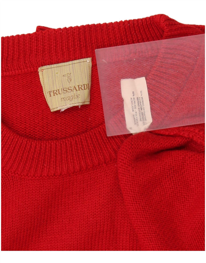 TRUSSARDI Jersey De Cuello Redondo Para Hombre XL Lana Merino Roja