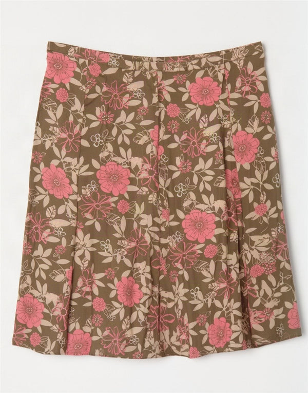 Marks & Spencer Falda Plisada para Mujer UK 18 XL W38 Viscosa Floral Caqui