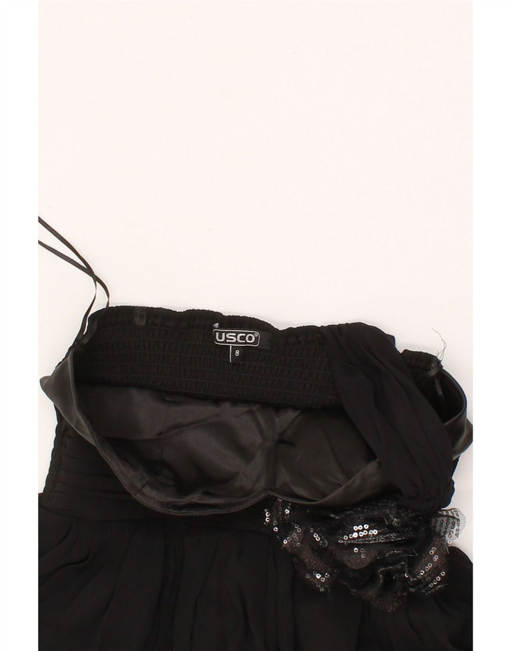 USCO Womens One Shoulder Top UK 8 Small Black Floral Polyester Vintage Usco and Second-Hand Usco from Messina Hembry 