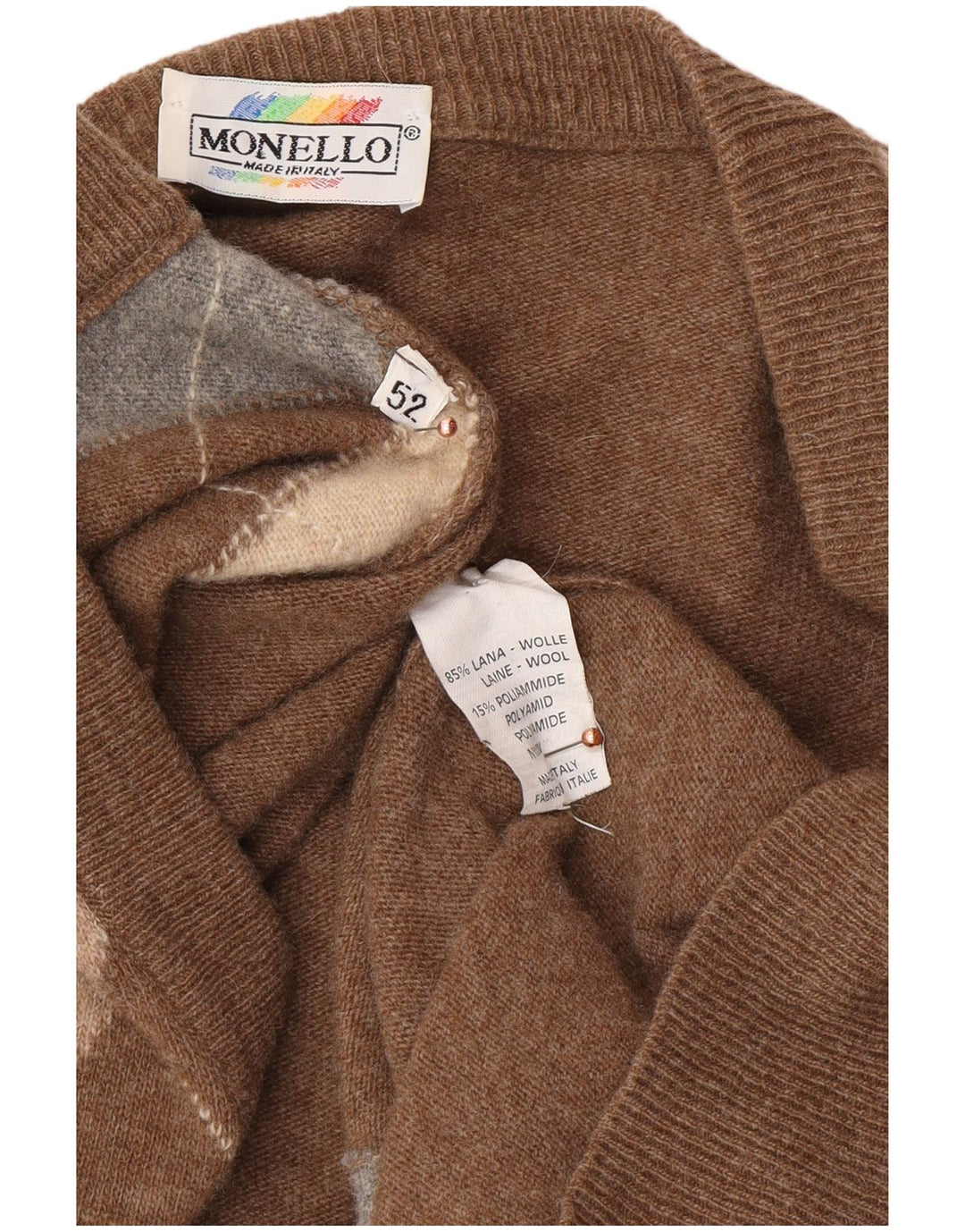 MONELLO Cárdigan para hombre IT 52 Large Brown Argyle/Diamond Wool