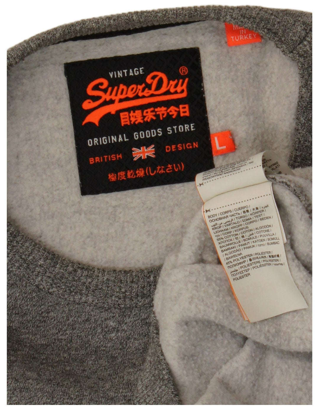 SUPERDRY Hombre Sudadera con gráfico tipo jersey de algodón moteado gris grande