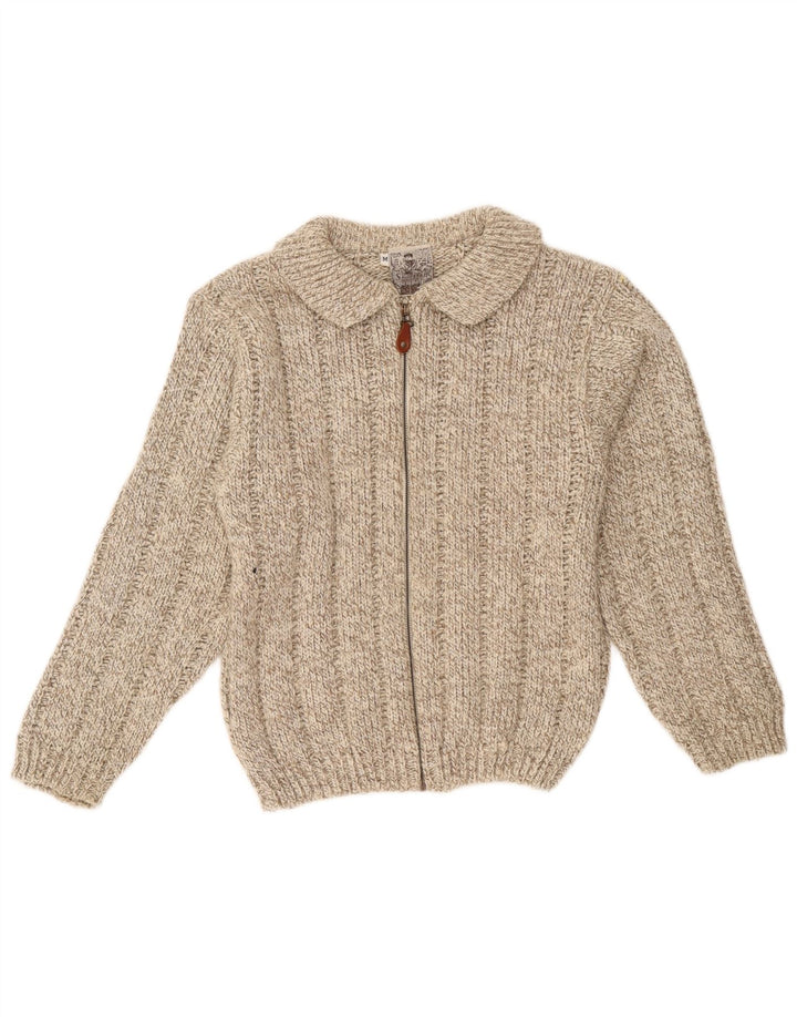 Vintage mujer Cardigan suéter Reino Unido 14 lana moteada marrón medio