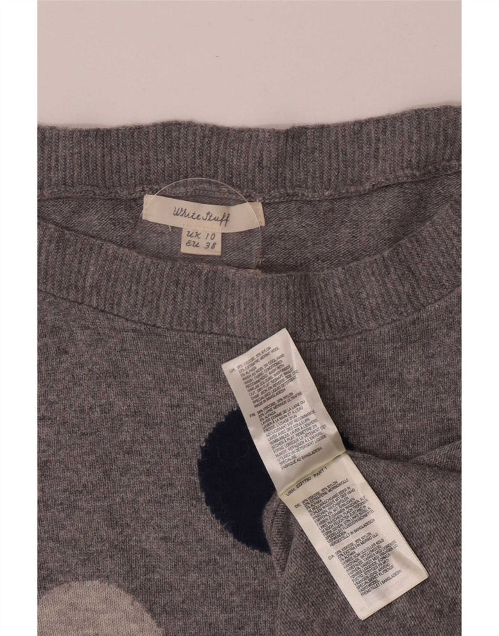 White Stuff Suéter tipo jersey con cuello barco para mujer, talla 40, talla pequeña, color gris geométrico