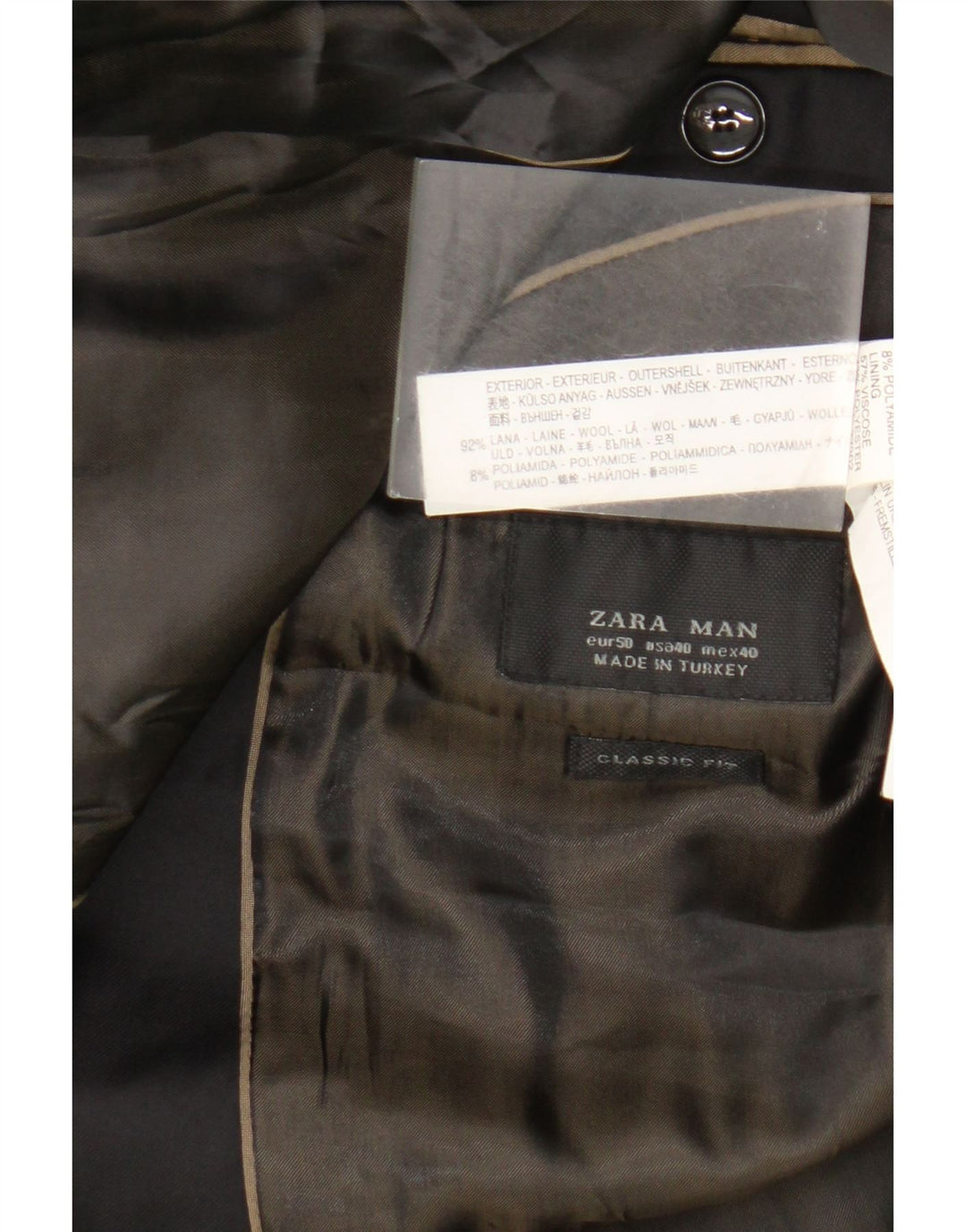 Zara Mens Classics Chaqueta Blazer De 2 Botones EU 50 Mediano Lana Negra