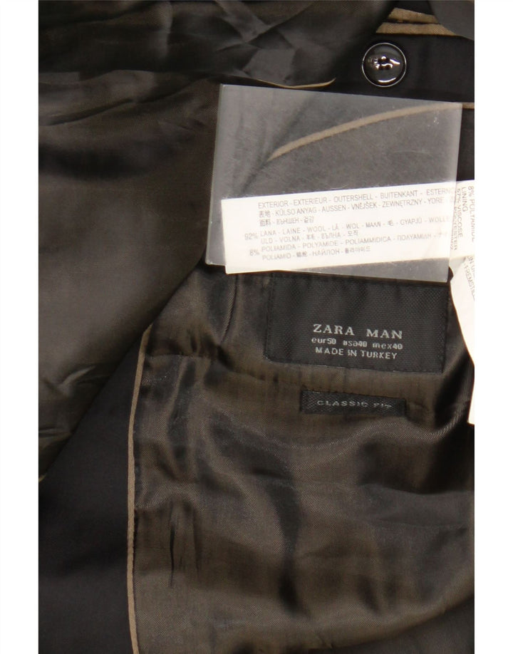 Zara Mens Classics Chaqueta Blazer De 2 Botones EU 50 Mediano Lana Negra