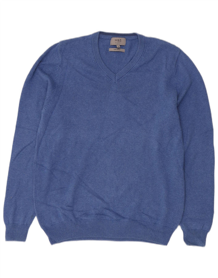 MARKS & SPENCER Jersey con cuello en V para hombre Algodón azul medio