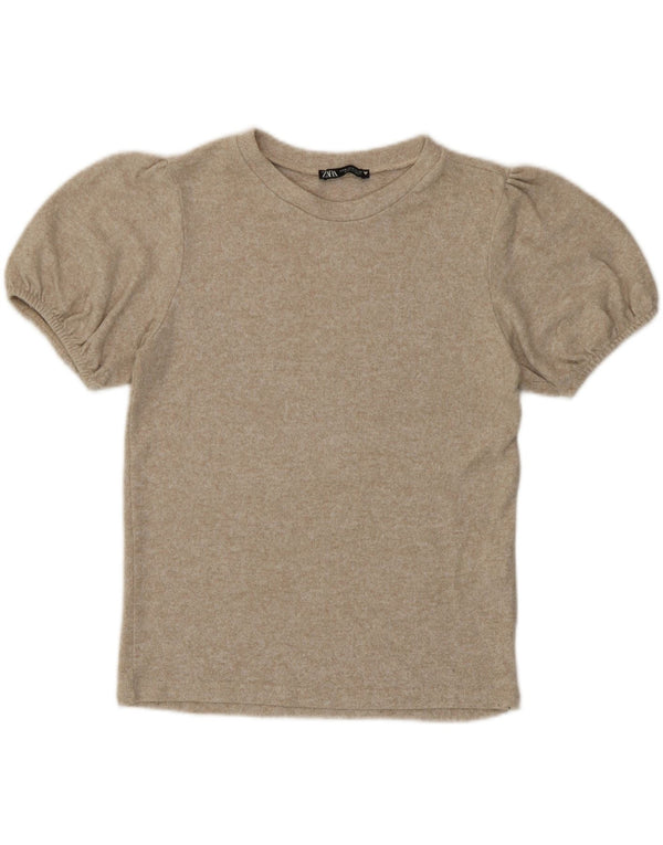 Zara Camiseta Mujer Top UK 40 Viscosa Moteada Beige Mediana