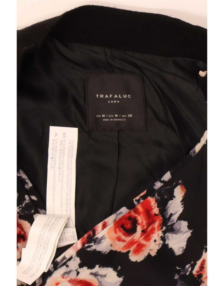Zara Mujer Chaqueta Bomber UK 40 Mediana Negro Floral Poliéster