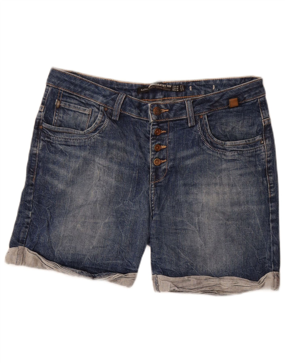 ZARA Mujer Shorts Vaqueros EU 40 Medium W30 Azul