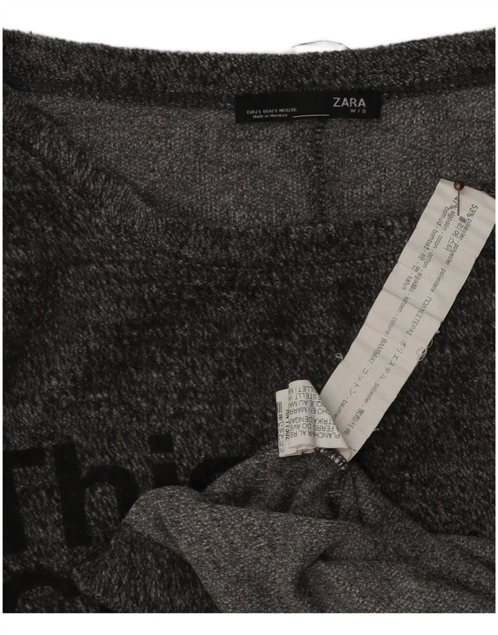 Zara Mujer Top Gráfico Extragrande Manga Larga UK 8 Pequeño Gris Moteado