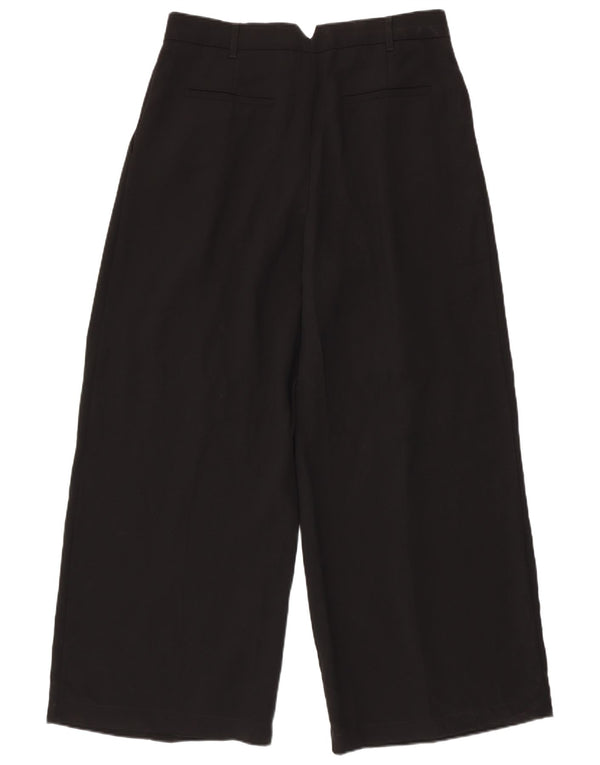 Zara Pantalón chino con pernera ancha y pinzas para mujer, grande, W30 L30, poliéster negro